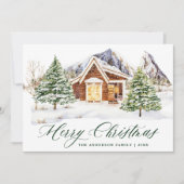 Rustic Cabin Snowy Mountain Christmas Non-Photo シーズンカード (正面)