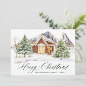 Rustic Cabin Snowy Mountain Christmas Non-Photo シーズンカード (スタンド正面)