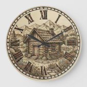 Rustic Cabin Wall Clock – Mountain Lodge style  ラージ壁時計 (正面)