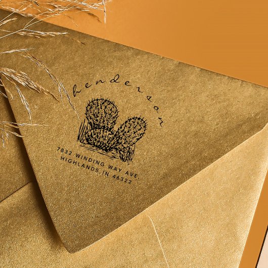 Rustic Cactus Custom Return Address ラバースタンプ