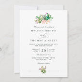Rustic Cactus Rose Elegant Modern QR Code Wedding 招待状 (正面)