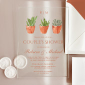 Rustic Cactus Terracotta Pots Couple's Shower アクリル招待状