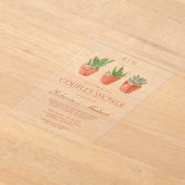 Rustic Cactus Terracotta Pots Couple's Shower アクリル招待状 (レイダウン)