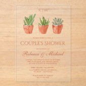 Rustic Cactus Terracotta Pots Couple's Shower アクリル招待状 (正面)