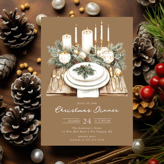 Rustic Candlelight Christmas Dinner Invite 招待状