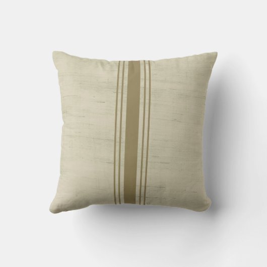 Rustic Canvas Burlap Beige Gold Stripe クッション (裏面)