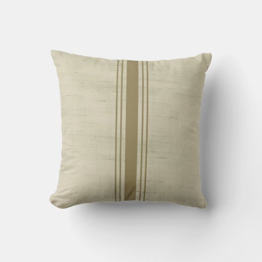 Rustic Canvas Burlap Beige Gold Stripe クッション (正面)