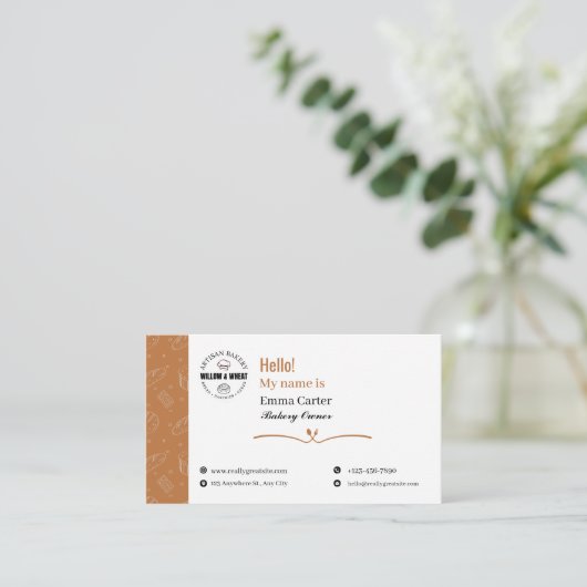 Rustic Caramel Bakery Owner Business Card 名刺 (スタンド正面)