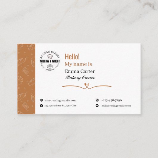 Rustic Caramel Bakery Owner Business Card 名刺 (正面)