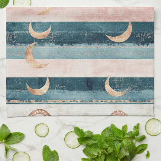 Rustic Celestial Stripe Moon Sun Earthy (10) キッチンタオル (折り畳み)