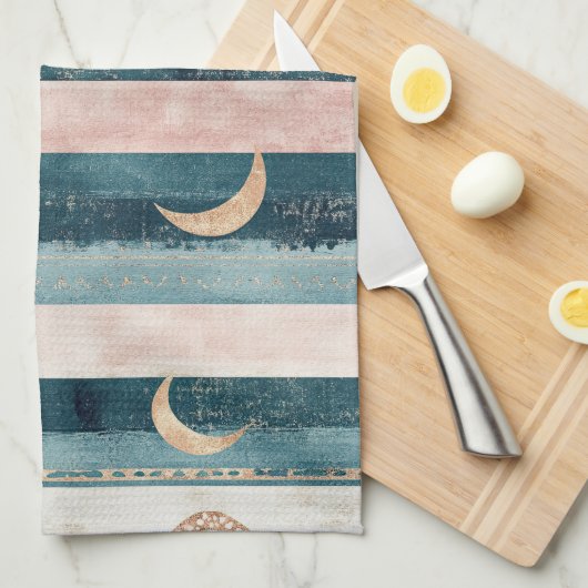 Rustic Celestial Stripe Moon Sun Earthy (10) キッチンタオル (四つ折り)