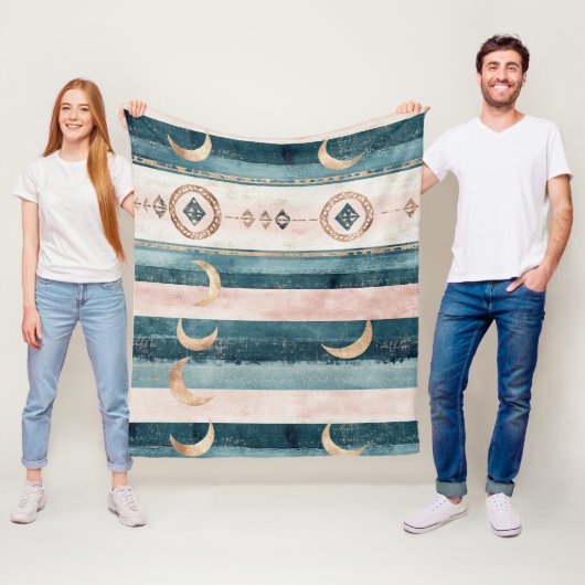 Rustic Celestial Stripe Moon Sun Earthy (10) フリースブランケット (インサイチュ)