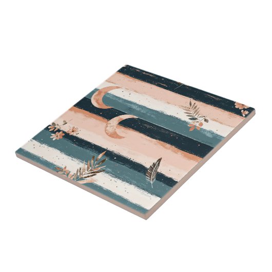 Rustic Celestial Stripe Moon Sun Earthy (2) タイル (側面)