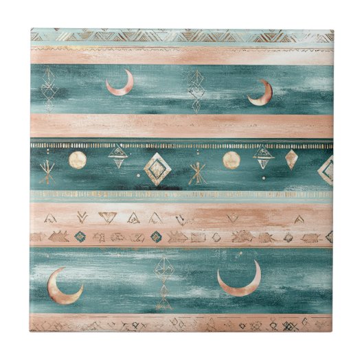 Rustic Celestial Stripe Moon Sun Earthy (9) タイル (正面)