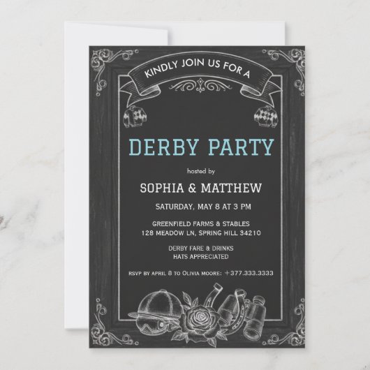 Rustic Chalkboard Derby Party Invitation 招待状 (正面)