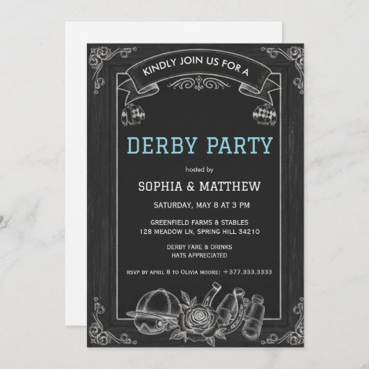 Rustic Chalkboard Derby Party Invitation 招待状 (正面/裏面)