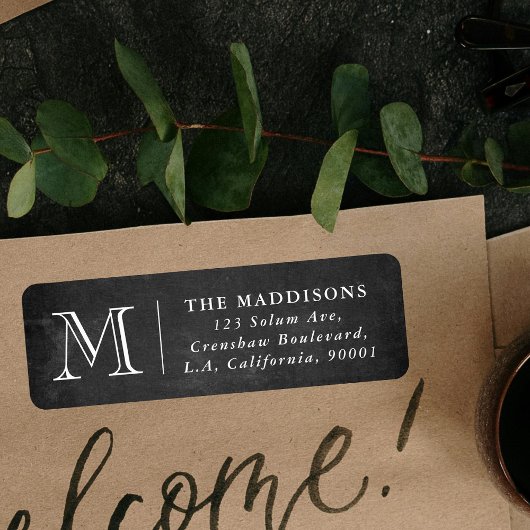 Rustic Chalkboard Family Monogram Return Address ラベル