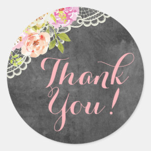 Rustic Chalkboard Farmhouse Roses Lace Thank You ラウンドシール
