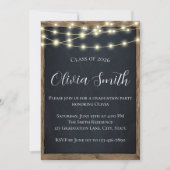 Rustic Chalkboard & String Lights Graduation Party 招待状 (正面)