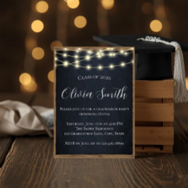 Rustic Chalkboard & String Lights Graduation Party 招待状