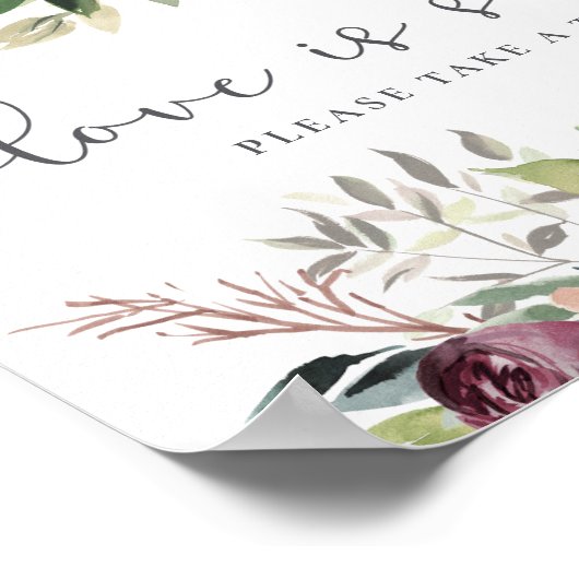 Rustic Charm Burgundy Blush Pink Floral Wedding ポスター (角)