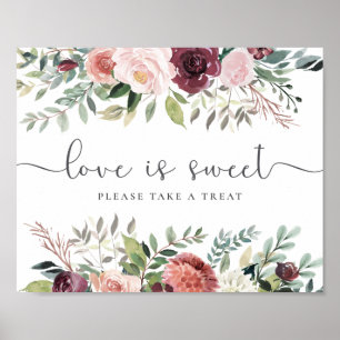 Rustic Charm Burgundy Blush Pink Floral Wedding ポスター