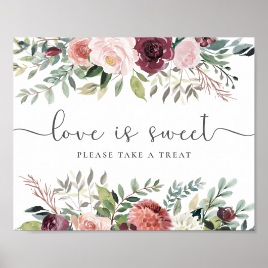 Rustic Charm Burgundy Blush Pink Floral Wedding ポスター (正面)