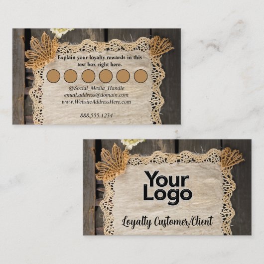 Rustic Charm Burlap & Lace Barn Wood エンクロージャーカード (正面/裏面)