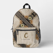 Rustic Charm Burlap & Lace Barn Wood QR Code プリントバックパック (正面)