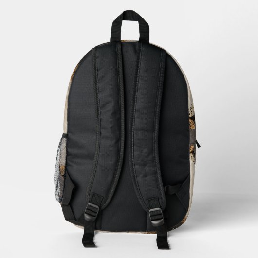 Rustic Charm Burlap & Lace Barn Wood QR Code プリントバックパック (裏面)