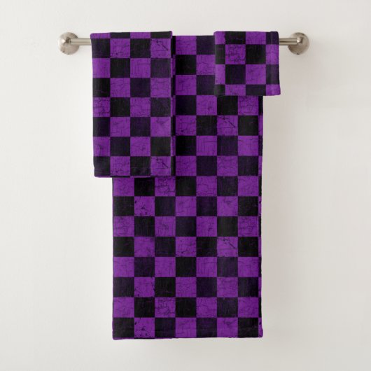 Rustic Checks, Purple and Black バスタオルセット (インサイチュ)
