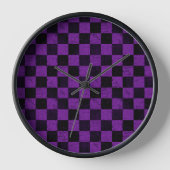 Rustic Checks, Purple and Black 壁時計 (正面)