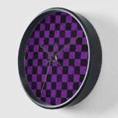 Rustic Checks, Purple and Black 壁時計 (傾斜)