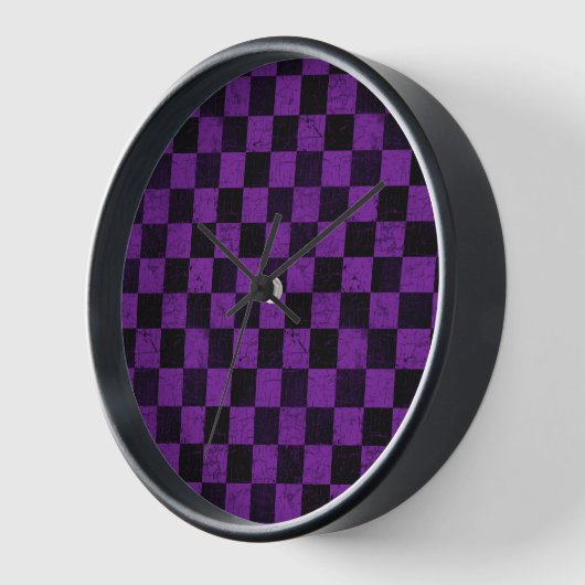 Rustic Checks, Purple and Black 壁時計 (傾斜)