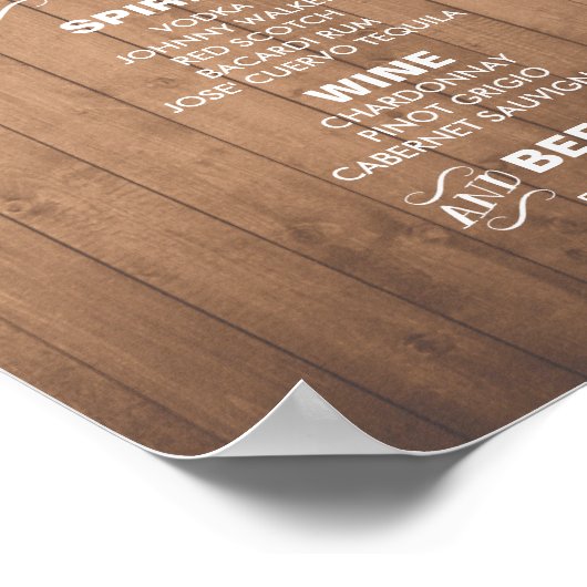 Rustic chic Bar Menu Sign | Wedding party bar ポスター (角)