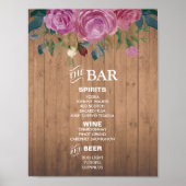 Rustic chic Bar Menu Sign | Wedding party bar ポスター (正面)