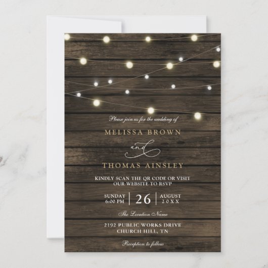 Rustic Chic Barn Wood Elegant QR Code Wedding 招待状 (正面)
