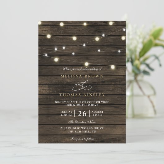 Rustic Chic Barn Wood Elegant QR Code Wedding 招待状 (スタンド正面)