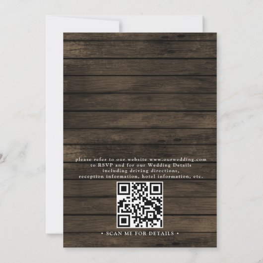 Rustic Chic Barn Wood Elegant QR Code Wedding 招待状 (裏面)