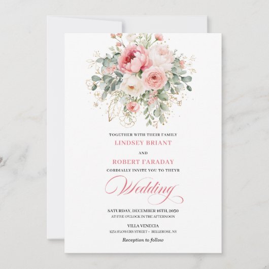 Rustic Chic Blush Roses Wedding Invitation 招待状 (正面)