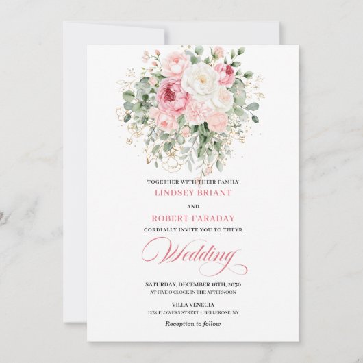 Rustic Chic Blush Roses Wedding Invitation 招待状 (正面)
