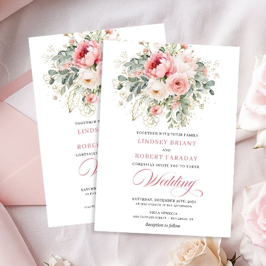 Rustic Chic Blush Roses Wedding Invitation 招待状
