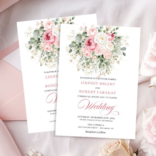 Rustic Chic Blush Roses Wedding Invitation 招待状