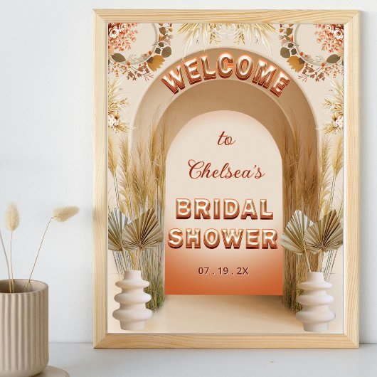 Rustic Chic Boho Pampas Bridal Shower Welcome Sign ポスター