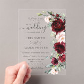 Rustic Chic Burgundy Blush Pink Floral Wedding アクリル招待状 (インサイチュ (ポータブル))
