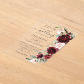 Rustic Chic Burgundy Blush Pink Floral Wedding アクリル招待状 (レイダウン)
