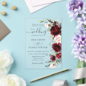 Rustic Chic Burgundy Blush Pink Floral Wedding アクリル招待状 (インサイチュ (ウェディング))