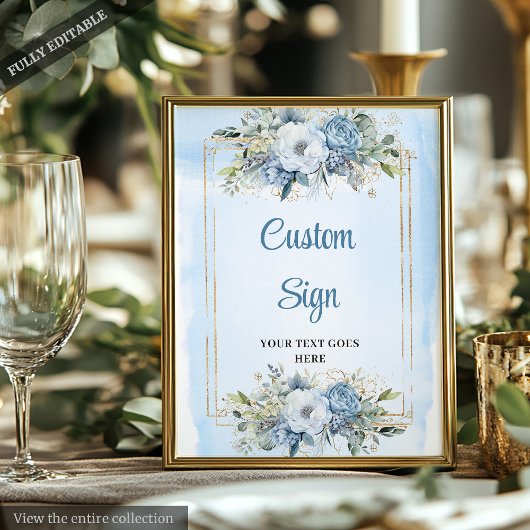 Rustic Chic Dusty Blue Greenery Gold Custom Sign ポスター