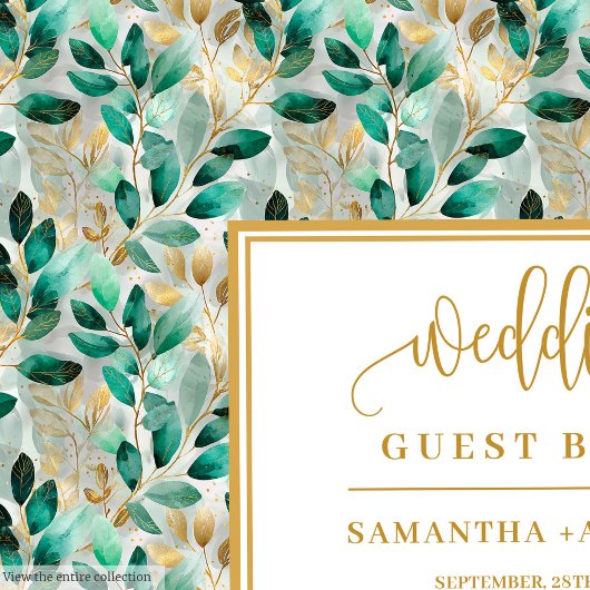 Rustic chic forest green gold eucalyptus wedding  ゲストブック