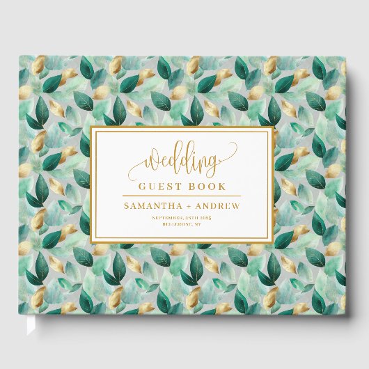 Rustic Chic Hunter Green And Gold Guest Book ゲストブック (正面)
